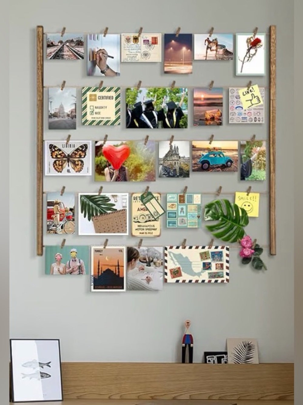 Rustic Wooden Photo Display Wall Organizer - Brown Hanging picture frame